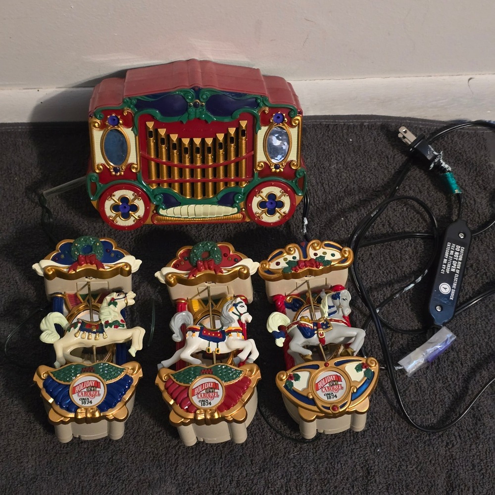 Mr. Christmas Holiday Carousel Animated Musical Decor Set Red Gold Vintage Style